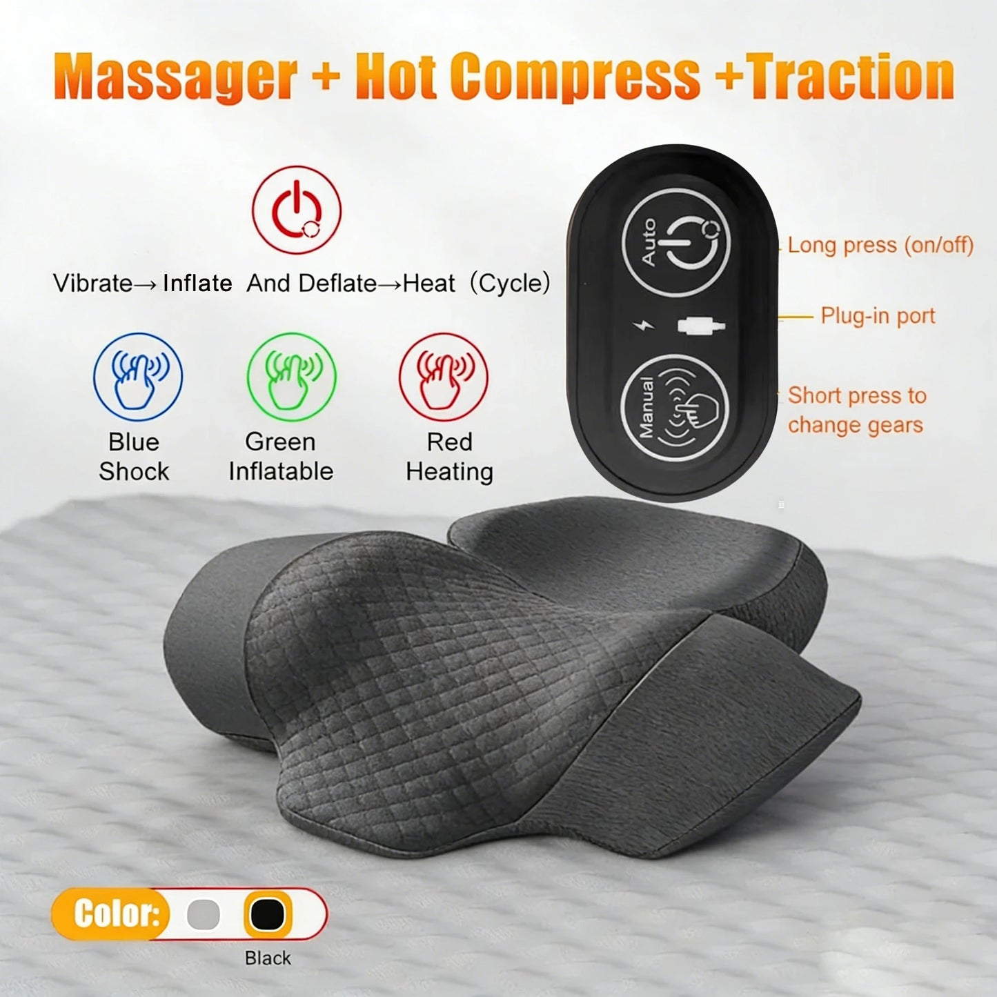 Electric Cervical Neck Massager Pillow with Heat & Vibration